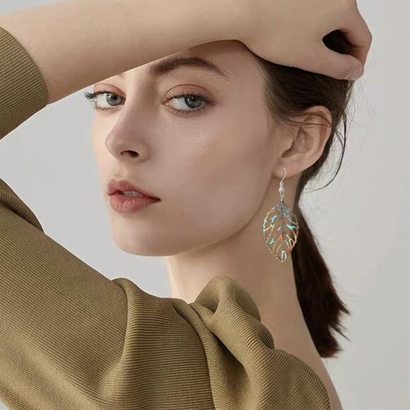 Handmade Bohemian Colorful Nature Wooden Leaf Dangle Drop Earrings Ethnic Africa - Picture 6 of 7